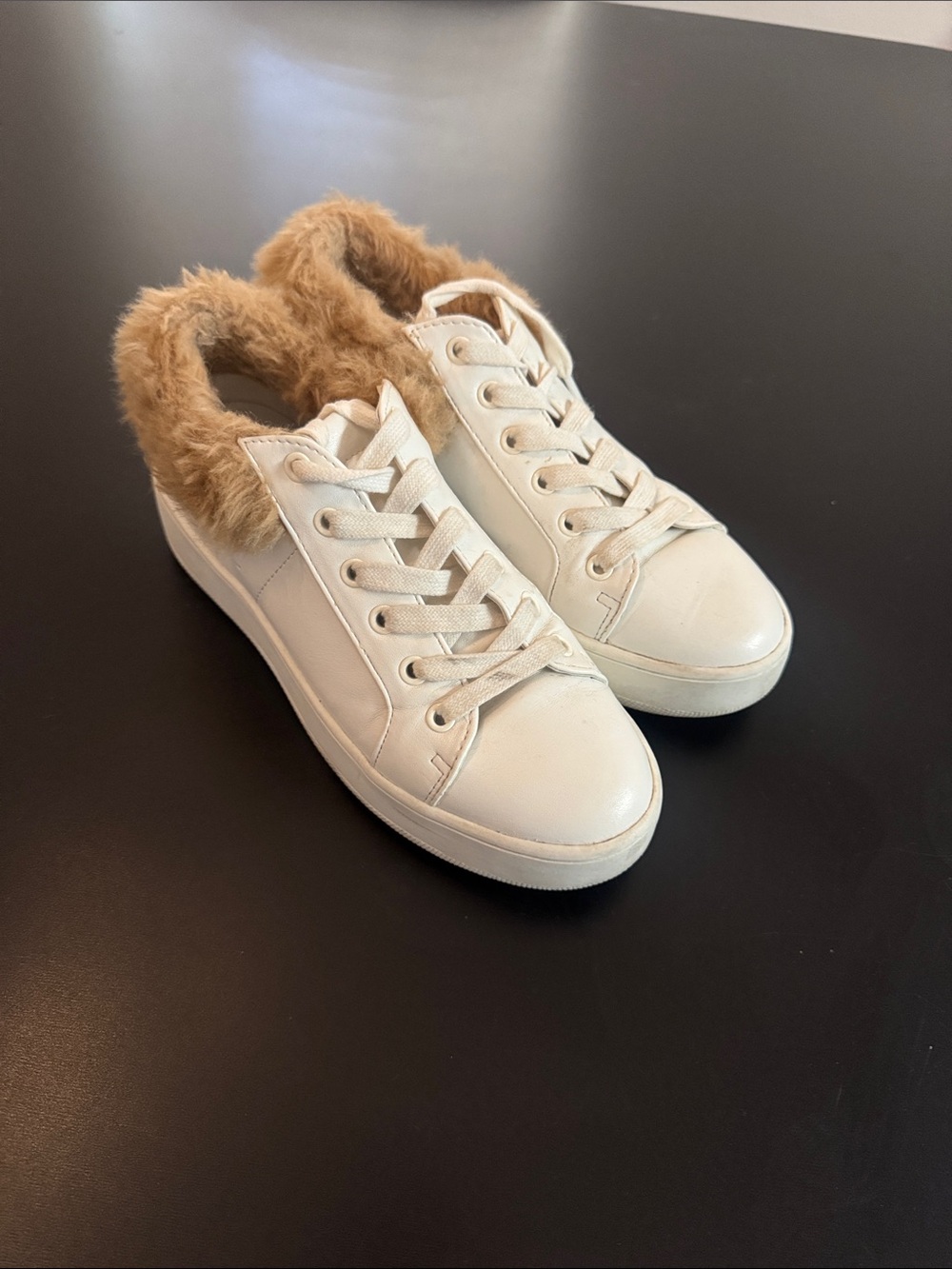 Steve Madden White Sneakers with Brown Faux-Fur Lining